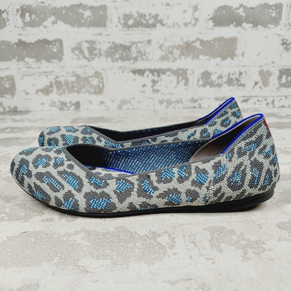 New Rothy's The Flat Grey Spotted Animal Print Knit Ballet Flats W349